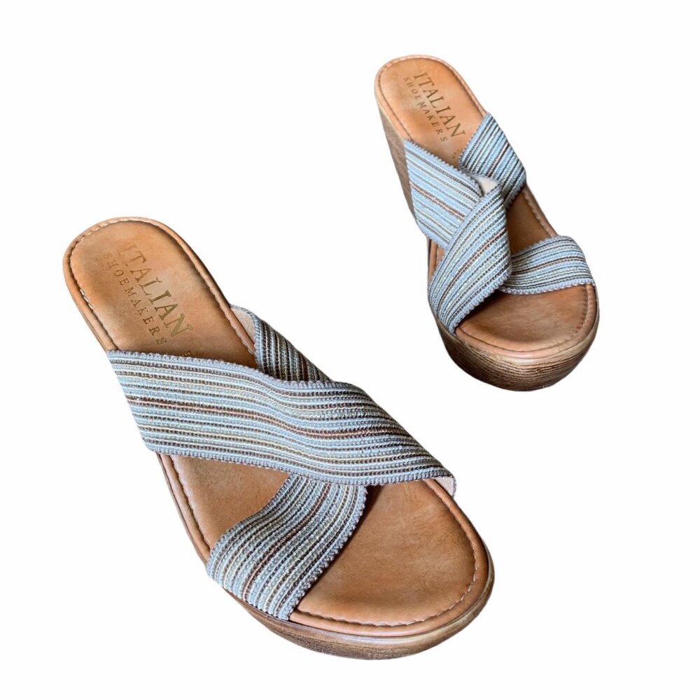 Italian Shoemakers Metallic Weave Earthy Boho Wedge Sandals 8